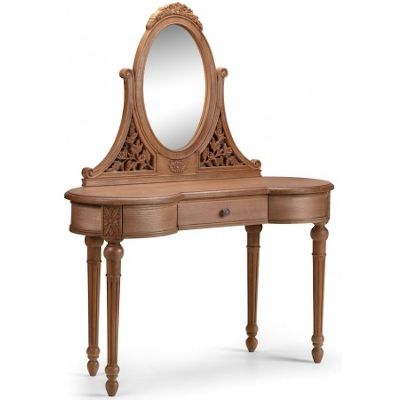 Another wooden dressing table with mirror.